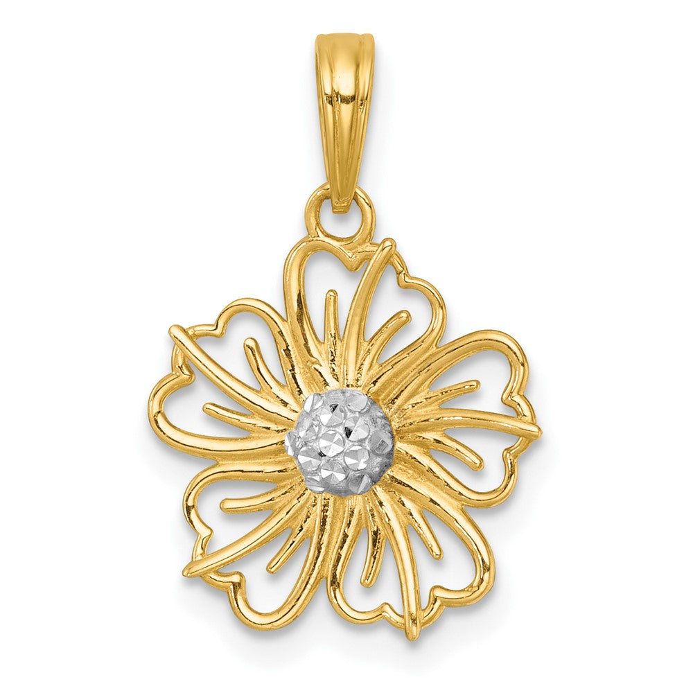14K Gelb & Rhodium mit Weiß Rhodium Poliert Fantasie Blume Charm