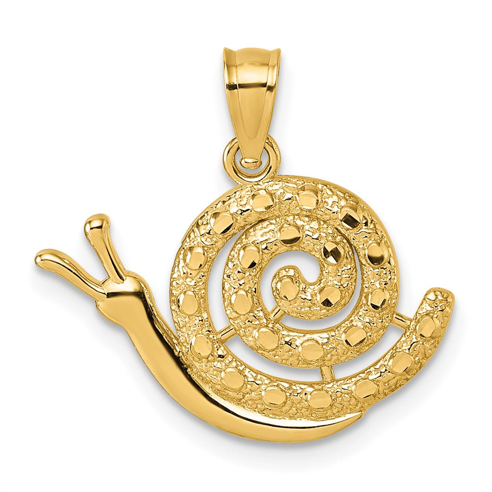 14K Gelbgold Poliert Strukturiert und Diamantiert Snail Anhänger