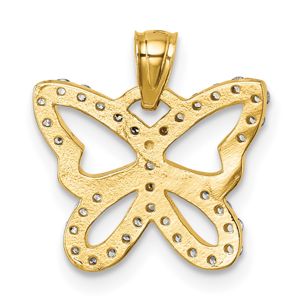 14K Gelbgold Poliert Zirkonia Offen Flügel Schmetterling Anhänger