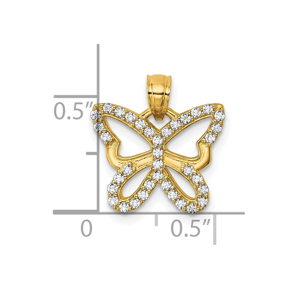 14K Gelbgold Poliert Zirkonia Offen Flügel Schmetterling Anhänger