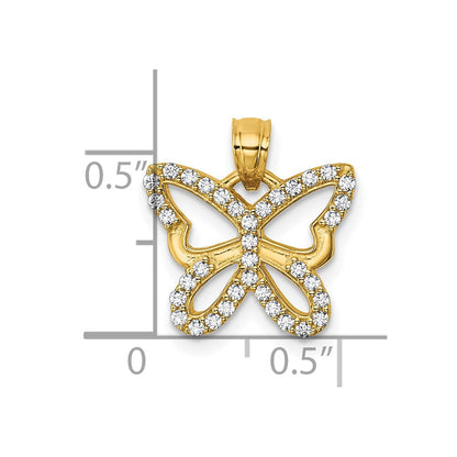 14K Gelbgold Poliert Zirkonia Offen Flügel Schmetterling Anhänger