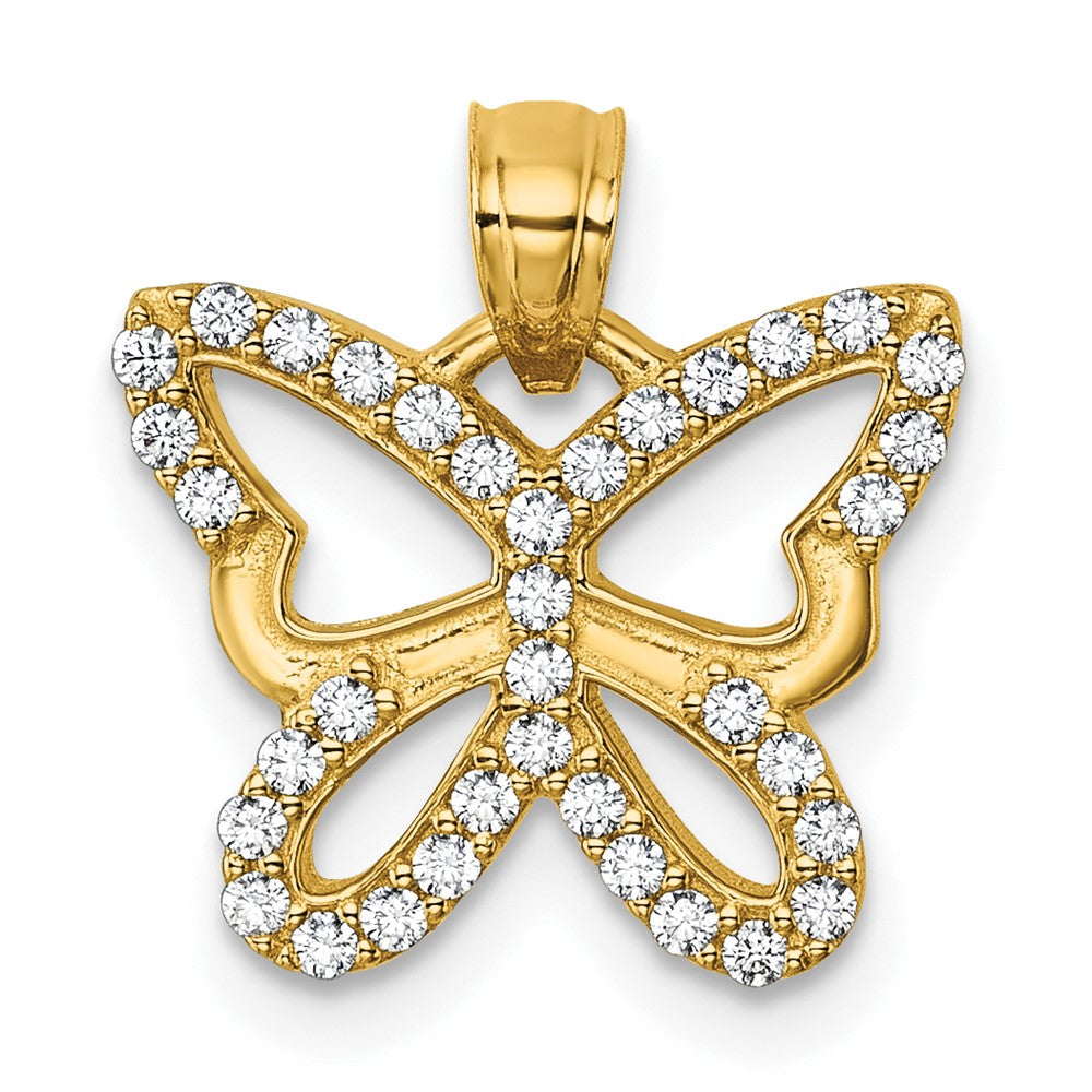 14K Gelbgold Poliert Zirkonia Offen Flügel Schmetterling Anhänger