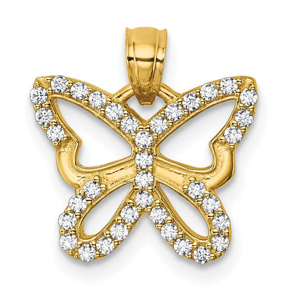 14K Gelbgold Poliert Zirkonia Offen Flügel Schmetterling Anhänger