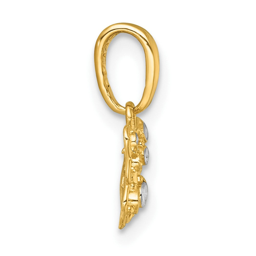 14K Gelb & Rhodium mit Weiß Rhodium Poliert Schmetterling Charm