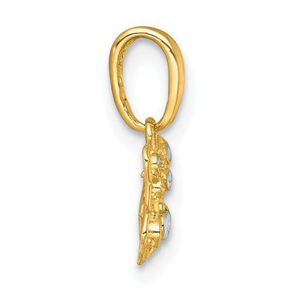 14K Gelb & Rhodium mit Weiß Rhodium Poliert Schmetterling Charm