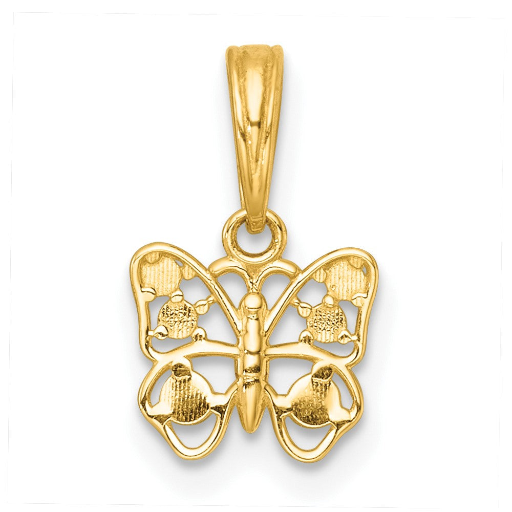 14K Gelb & Rhodium mit Weiß Rhodium Poliert Schmetterling Charm