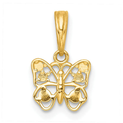 14K Gelb & Rhodium mit Weiß Rhodium Poliert Schmetterling Charm