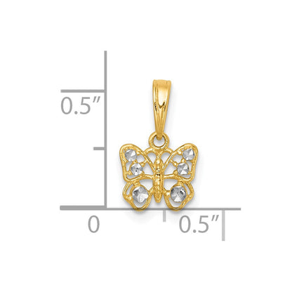 14K Gelb & Rhodium mit Weiß Rhodium Poliert Schmetterling Charm