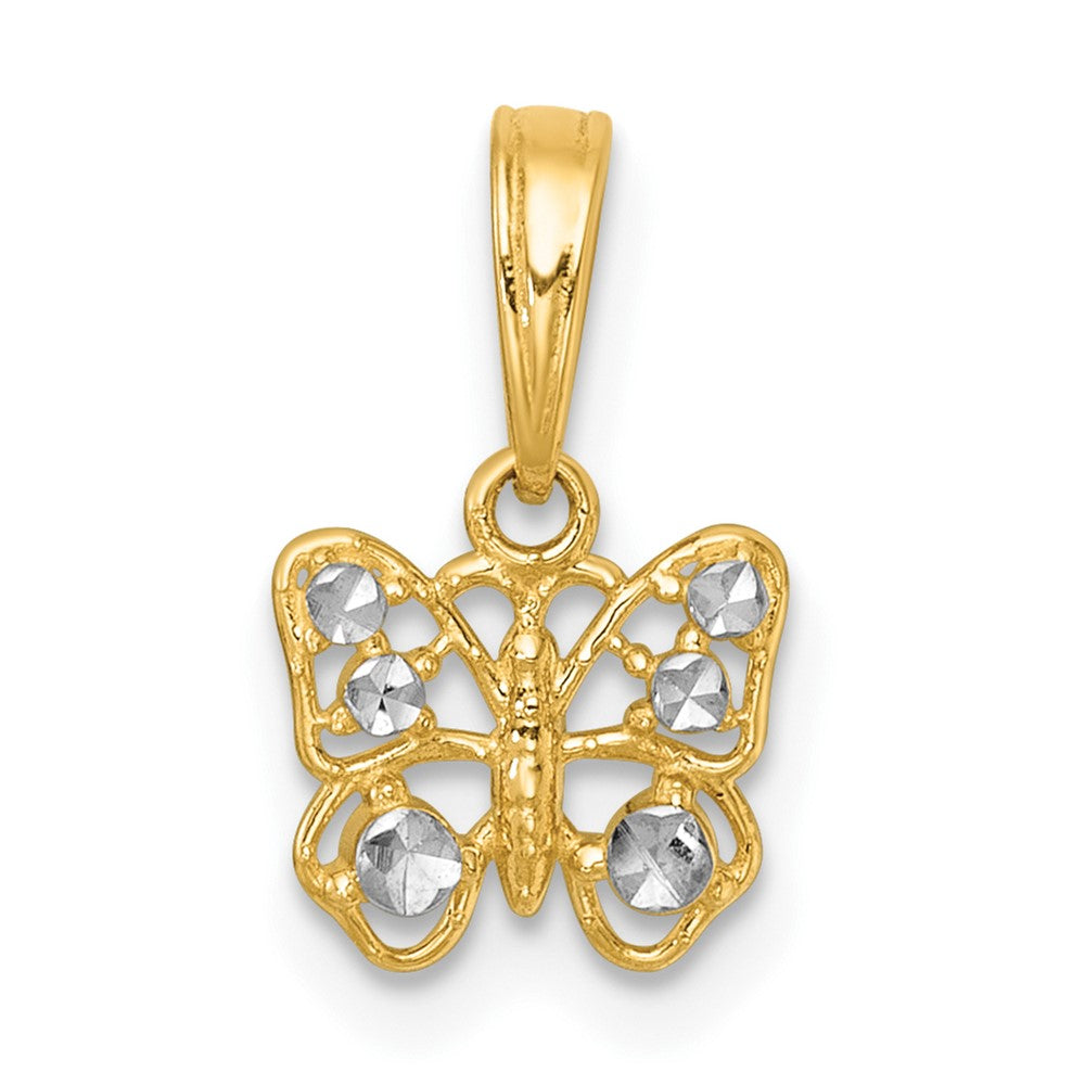 14K Gelb & Rhodium mit Weiß Rhodium Poliert Schmetterling Charm