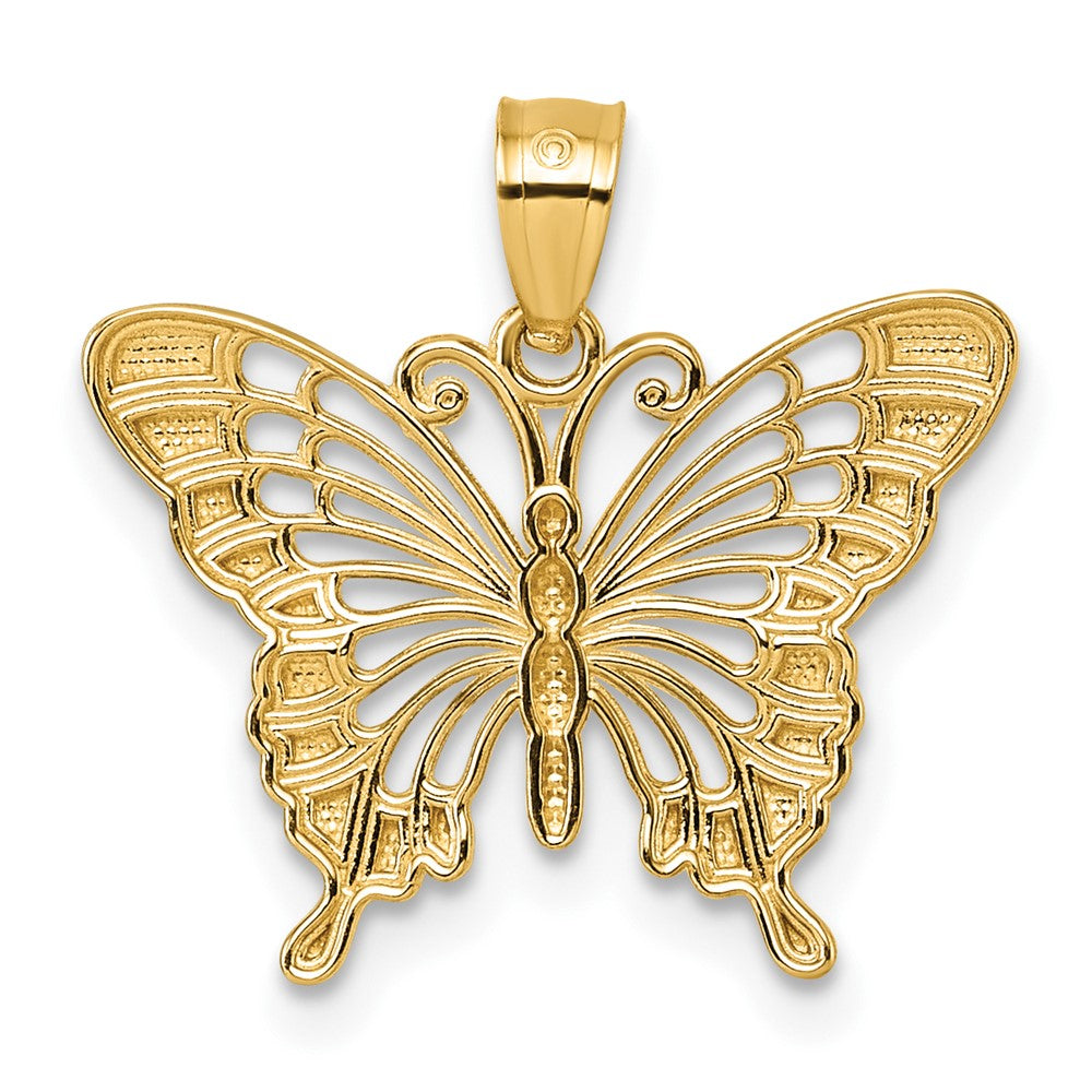 14K Gelb & Rhodium & Rhodium Diamantiert Poliert Schmetterling Anhänger