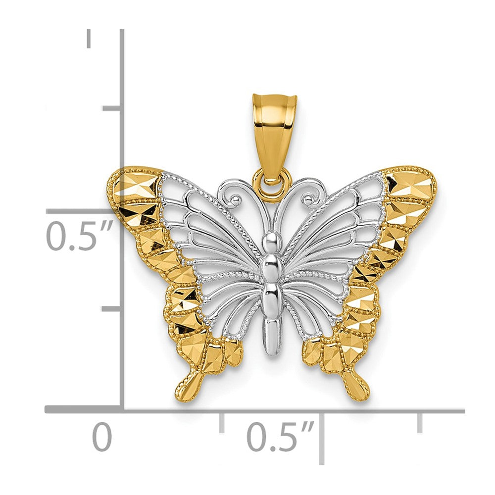 14K Gelb & Rhodium & Rhodium Diamantiert Poliert Schmetterling Anhänger