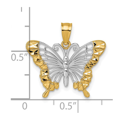 14K Gelb & Rhodium & Rhodium Diamantiert Poliert Schmetterling Anhänger
