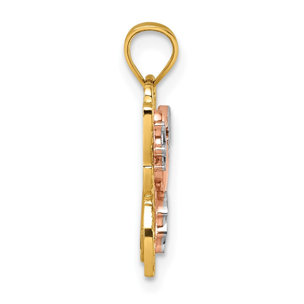14K Bicolor mit Weiß Rhodium Diamantiert Poliert Schmetterling Anhänger