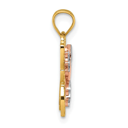 14K Bicolor mit Weiß Rhodium Diamantiert Poliert Schmetterling Anhänger