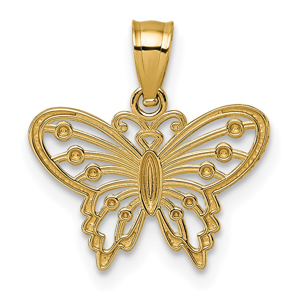 14K Gelbgold Poliert und Diamantiert Poliert Schmetterling Anhänger