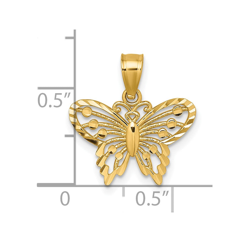 14K Gelbgold Poliert und Diamantiert Poliert Schmetterling Anhänger