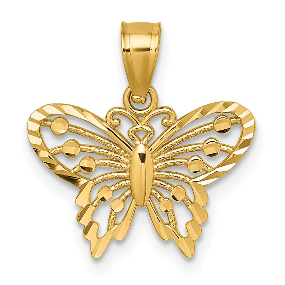 14K Gelbgold Poliert und Diamantiert Poliert Schmetterling Anhänger