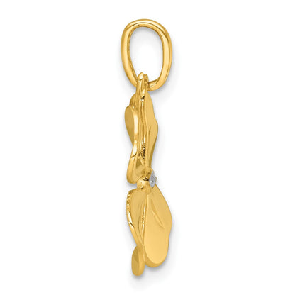 14K Gelb & Rhodium mit Weiß Rhodium Poliert 4 Blatt Klee Charm