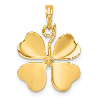 14K Gelb & Rhodium mit Weiß Rhodium Poliert 4 Blatt Klee Charm