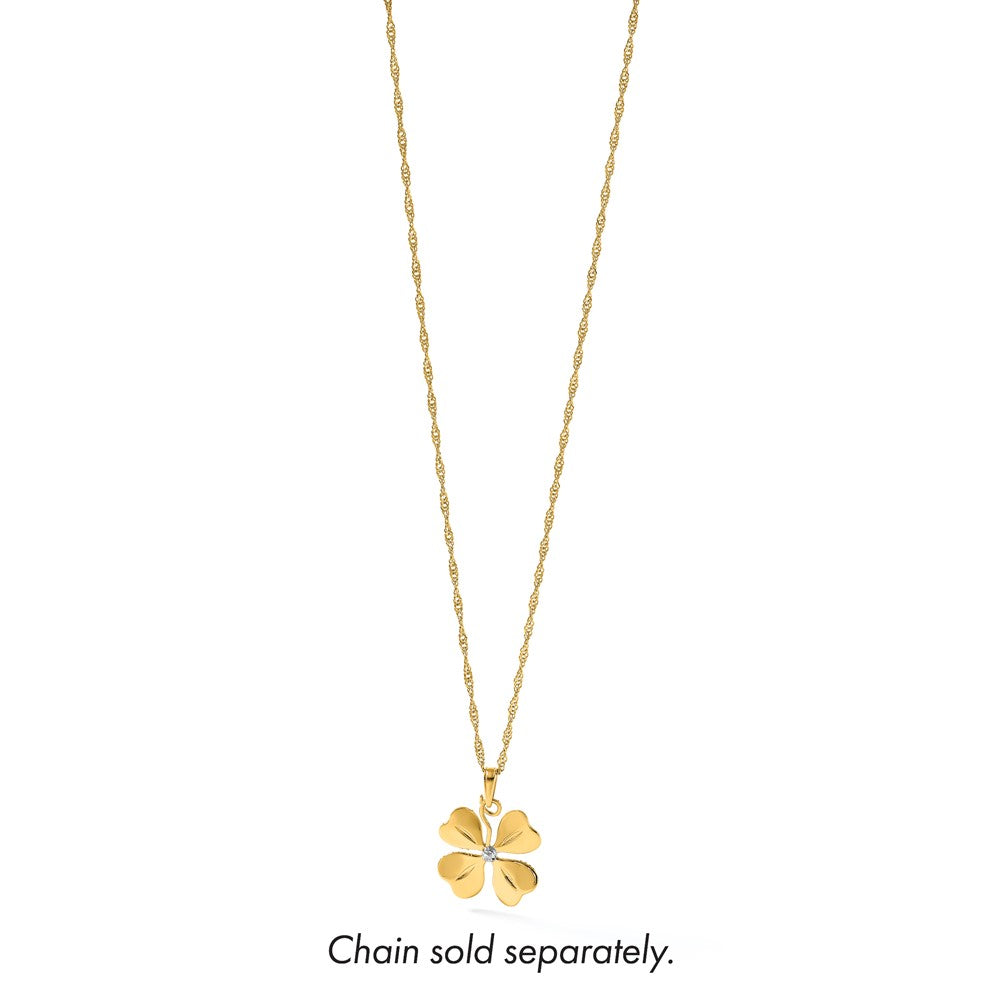 14K Gelb & Rhodium mit Weiß Rhodium Poliert 4 Blatt Klee Charm