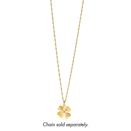 14K Gelb & Rhodium mit Weiß Rhodium Poliert 4 Blatt Klee Charm