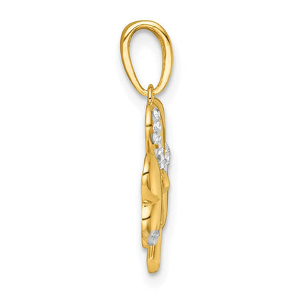 14K Gelb & Rhodium mit Weiß Rhodium Poliert 3 Blatt Klee Charm
