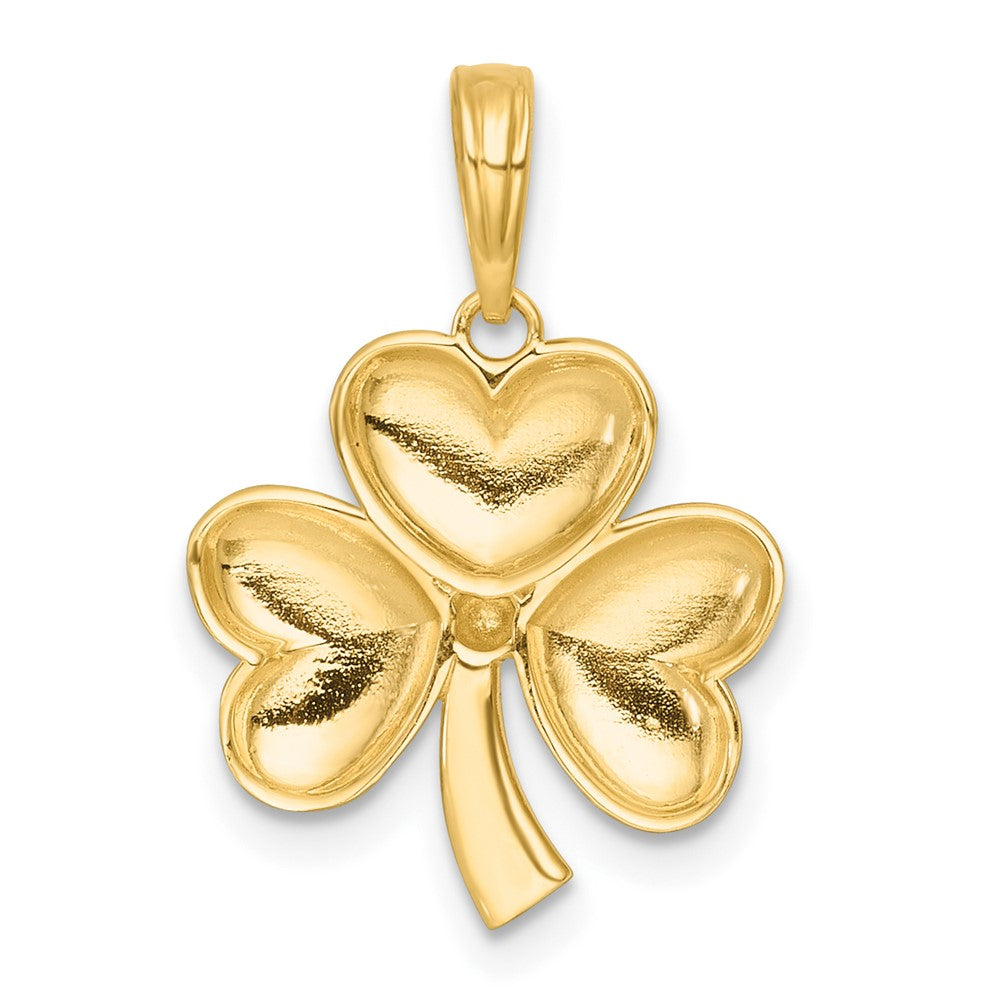 14K Gelb & Rhodium mit Weiß Rhodium Poliert 3 Blatt Klee Charm