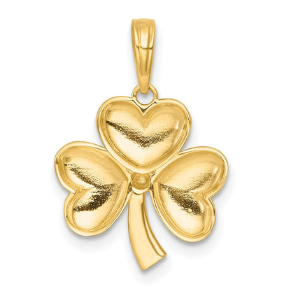 14K Gelb & Rhodium mit Weiß Rhodium Poliert 3 Blatt Klee Charm