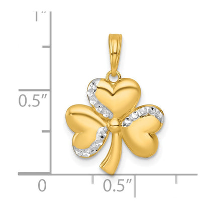 14K Gelb & Rhodium mit Weiß Rhodium Poliert 3 Blatt Klee Charm