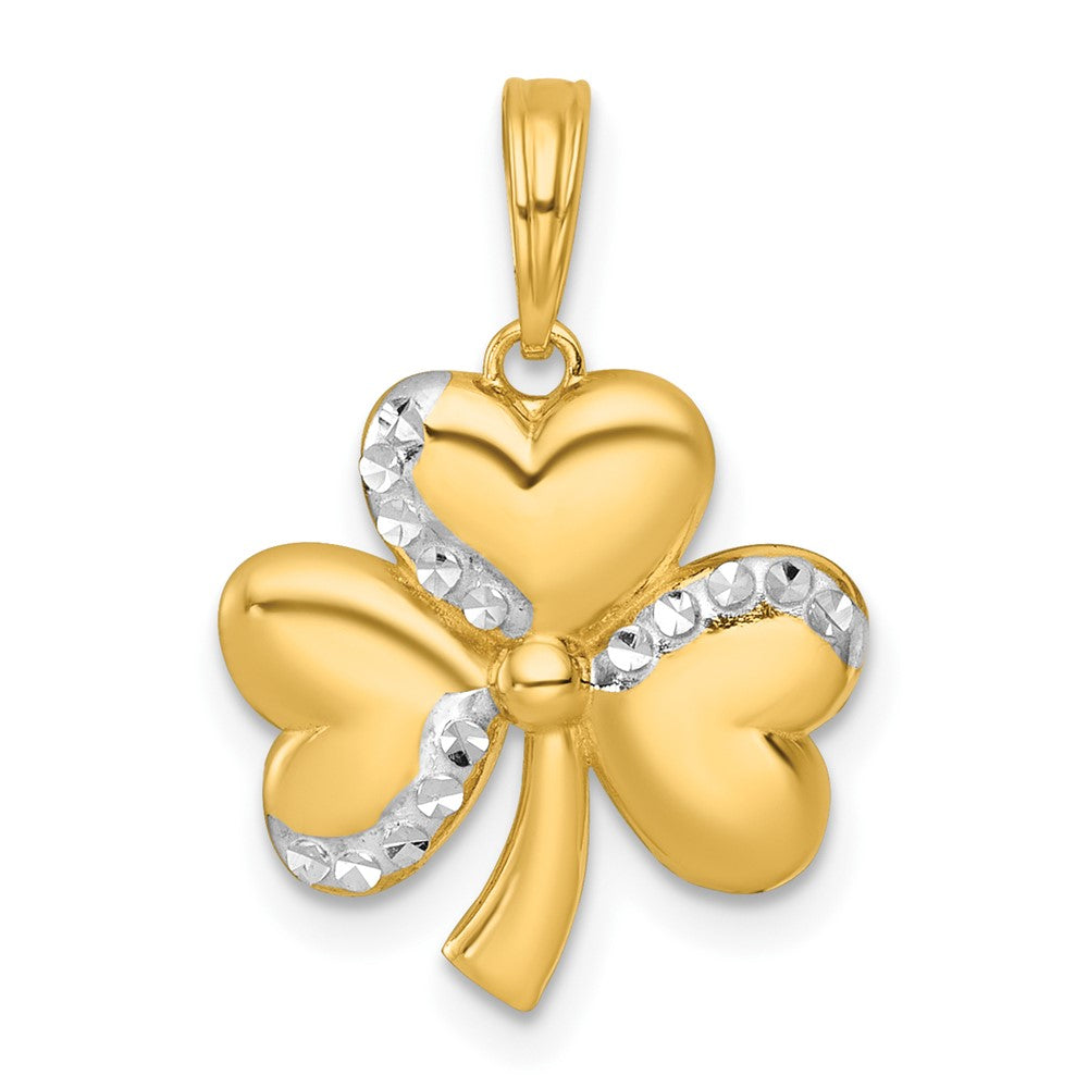 14K Gelb & Rhodium mit Weiß Rhodium Poliert 3 Blatt Klee Charm