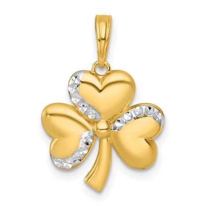14K Gelb & Rhodium mit Weiß Rhodium Poliert 3 Blatt Klee Charm
