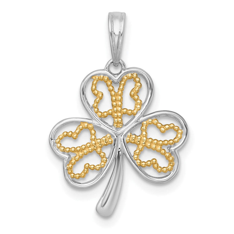 14K Gelb & Rhodium mit Weiß Rhodium Poliert Fantasie 3 Blatt Klee Charm