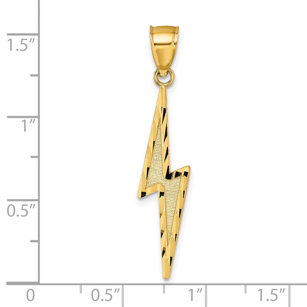 14K Gelbgold Poliert Diamantiert Strukturiert Lighting Bolt Anhänger