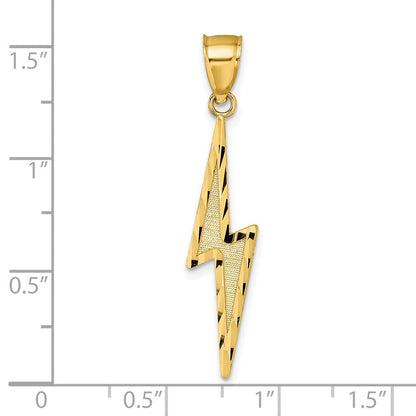 14K Gelbgold Poliert Diamantiert Strukturiert Lighting Bolt Anhänger