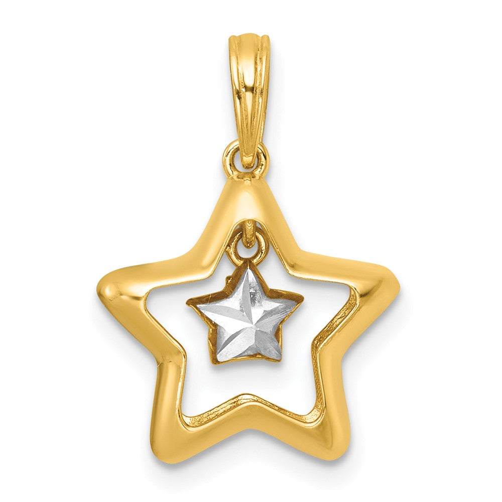14K Gelb & Rhodium mit Weiß Rhodium Poliert Stern in Stern Hängend Charm