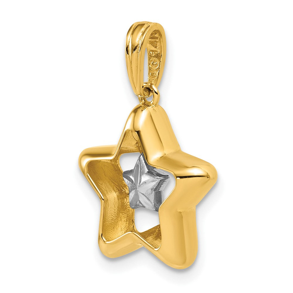 14K Gelb & Rhodium mit Weiß Rhodium Poliert Stern in Stern Hängend Charm