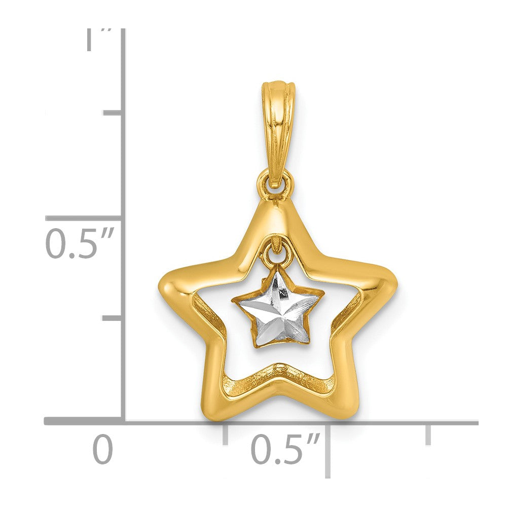 14K Gelb & Rhodium mit Weiß Rhodium Poliert Stern in Stern Hängend Charm