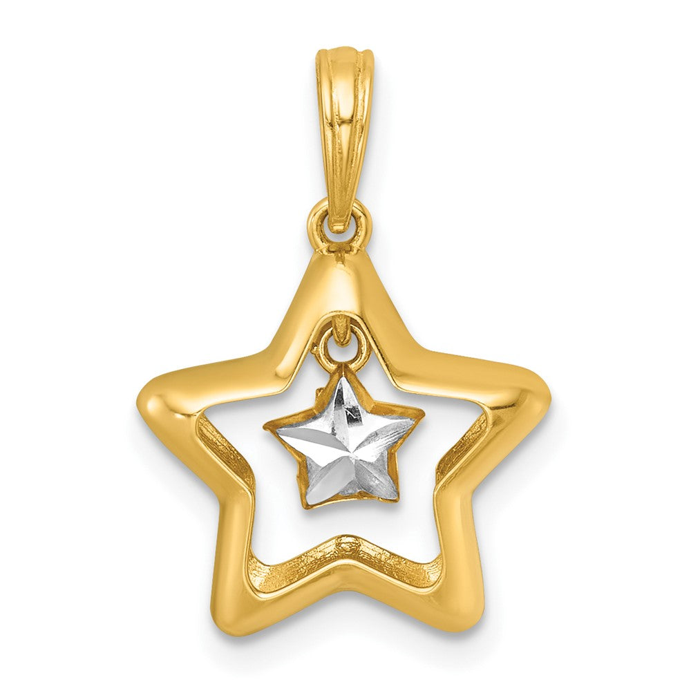 14K Gelb & Rhodium mit Weiß Rhodium Poliert Stern in Stern Hängend Charm