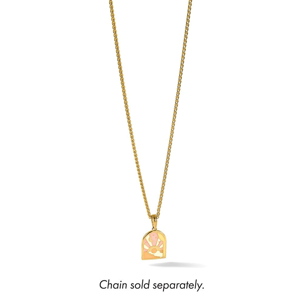14K Gelbgold Poliert Mehrfarbig Emaille Sunset und Mond Charm