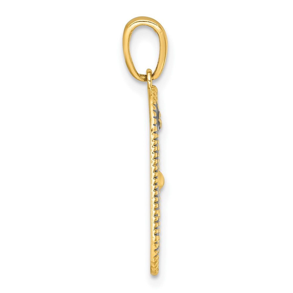 14K Gelb & Rhodium mit Weiß Rhodium Poliert Emaille Sonne und Mond Charm