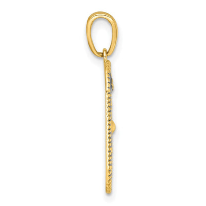 14K Gelb & Rhodium mit Weiß Rhodium Poliert Emaille Sonne und Mond Charm