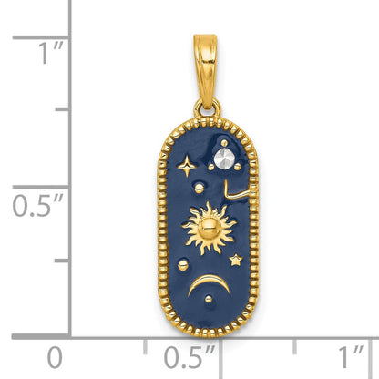 14K Gelb & Rhodium mit Weiß Rhodium Poliert Emaille Sonne und Mond Charm