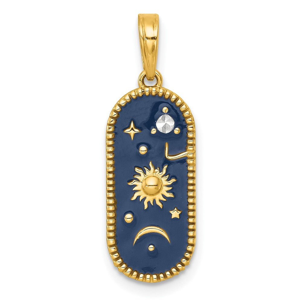 14K Gelb & Rhodium mit Weiß Rhodium Poliert Emaille Sonne und Mond Charm