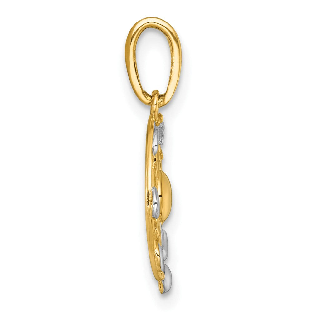 14K Gelb & Rhodium mit Weiß Rhodium Poliert Sonne mit Mond Cycle Charm