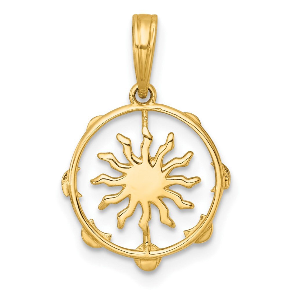 14K Gelb & Rhodium mit Weiß Rhodium Poliert Sonne mit Mond Cycle Charm
