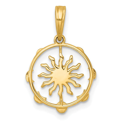 14K Gelb & Rhodium mit Weiß Rhodium Poliert Sonne mit Mond Cycle Charm