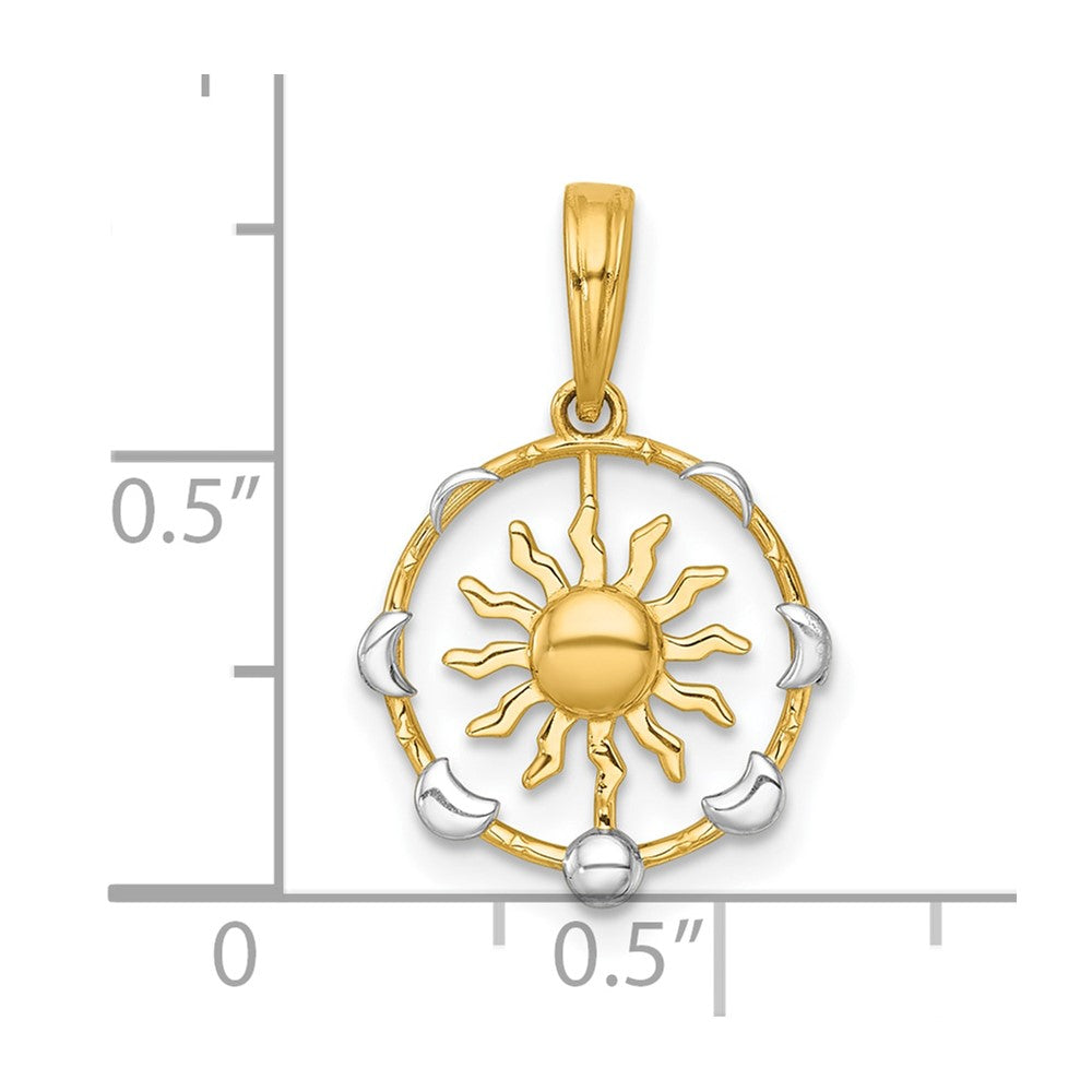 14K Gelb & Rhodium mit Weiß Rhodium Poliert Sonne mit Mond Cycle Charm