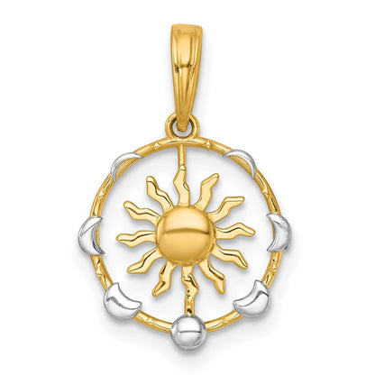 14K Gelb & Rhodium mit Weiß Rhodium Poliert Sonne mit Mond Cycle Charm