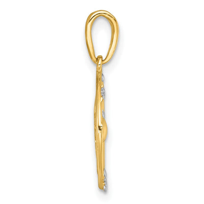 14K Gelb & Rhodium mit Weiß Rhodium Poliert Sonne mit Solar System Orbit Charm