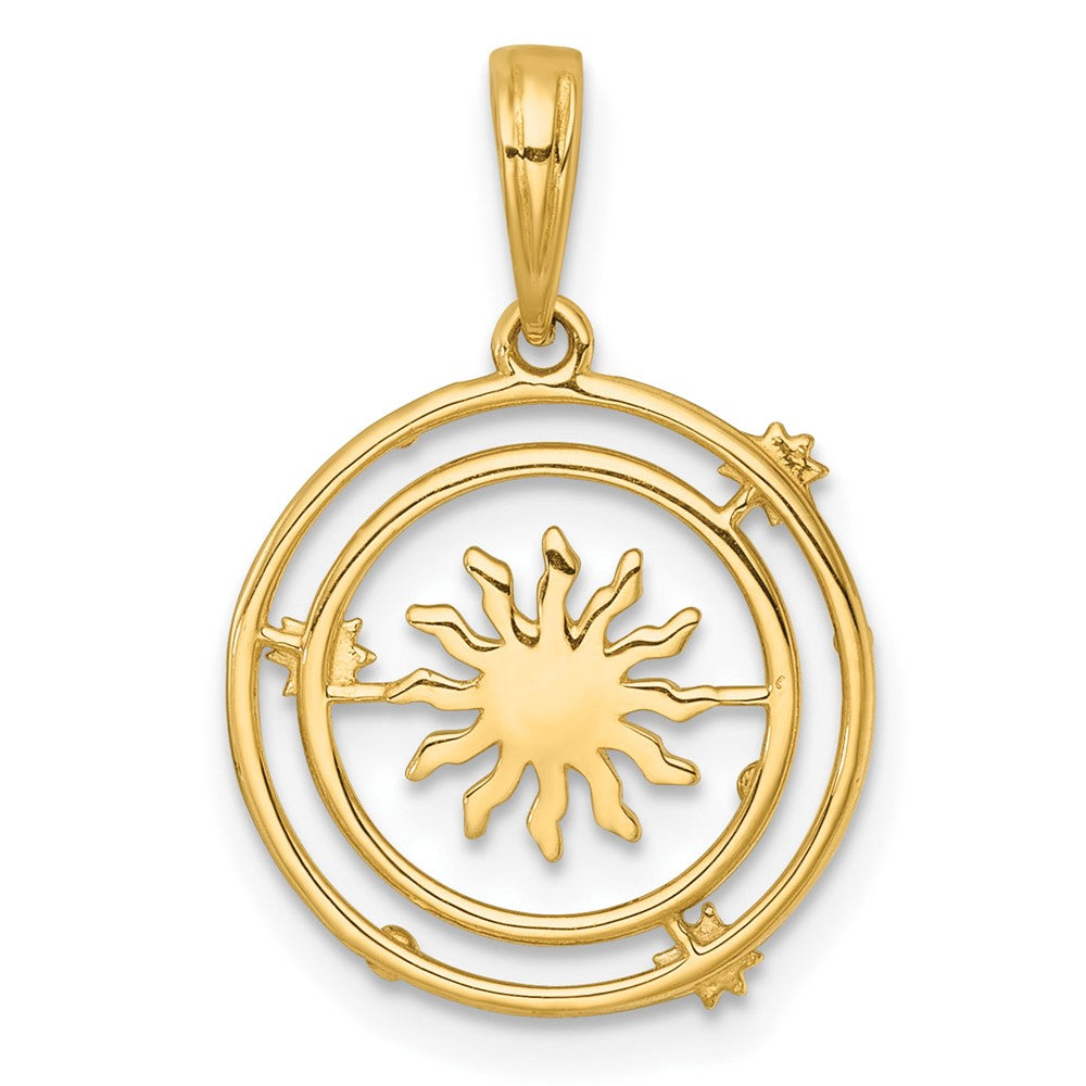 14K Gelb & Rhodium mit Weiß Rhodium Poliert Sonne mit Solar System Orbit Charm